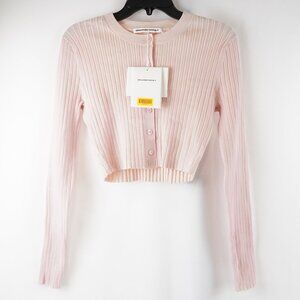 Alexander Wang Cropped Ribbed Crew Neck Cardigan in Ballerina Pink Size L (NWT)